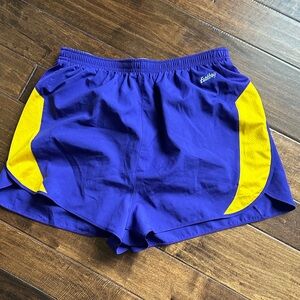 Purple and Yellow Athletic Running Shorts - Eastbay Logo